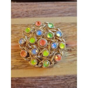Vintage Sarah Coventry "Moon Lites" Brooch: Uranium Glass Rhinestones, 1970s...